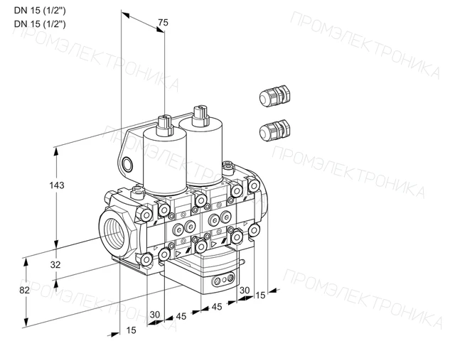 Kromschroder VCG 1E15R/15R05FNGEVWL3/PPPP/PPPP — двойной электромагнитный газовый клапан — 88104079