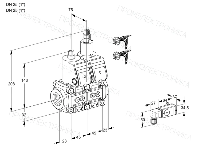 Kromschroder VCS 1E25R/25R05NLWR5/2-PP/PPPP — двойной электромагнитный газовый клапан — 88104644
