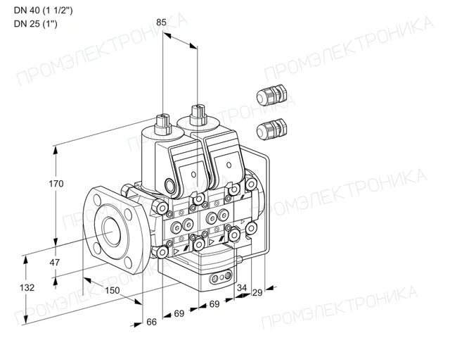 Kromschroder VCH 2E40F/25R05NHEVWR3/PPPP/PPPP — двойной электромагнитный газовый клапан — 88102585