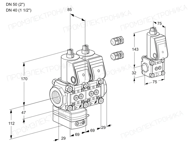 Kromschroder VCD 2E50R/40R05D-25NWR3/PPPP/PPBS — двойной электромагнитный газовый клапан — 88103412