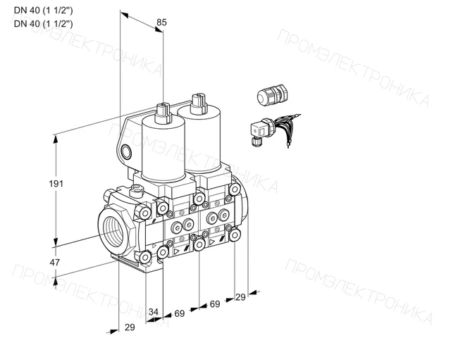 Kromschroder VCS 2E40R/40R05FNNWSL8/PPPP/PPPP — двойной электромагнитный газовый клапан — 88100580