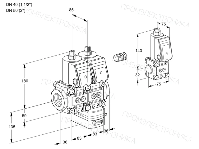 Kromschroder VCG 3E40R/50R05NGEWR/PPPP/PPZS — двойной электромагнитный газовый клапан — 88103921