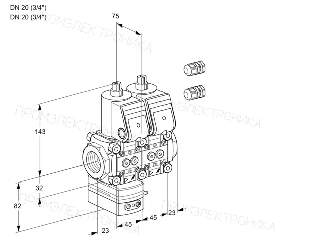 Kromschroder VCG 1E20R/20R05GENQR3/PPPP/PPPP — двойной электромагнитный газовый клапан — 88102673