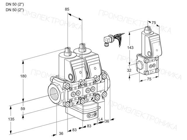 Kromschroder VCG 3E50R/50R05NGEVWR/PPPP/PPZS — двойной электромагнитный газовый клапан — 88107435