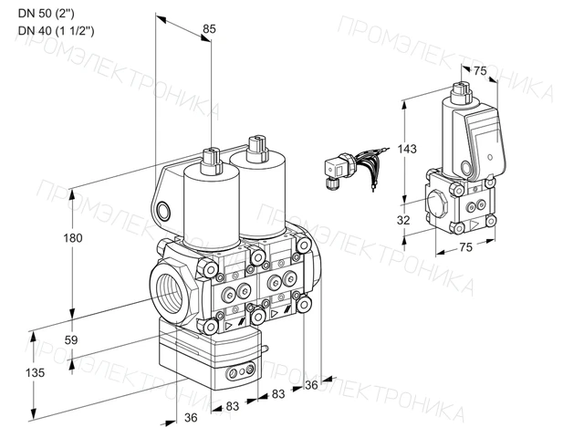 Kromschroder VCD 3E50R/40R05D-100NWL/PPZS/PPPP — двойной электромагнитный газовый клапан — 88107492
