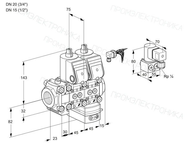 Kromschroder VCG 1E20R/15R05FNGEWR/PPPP/PPZY — двойной электромагнитный газовый клапан — 88101332