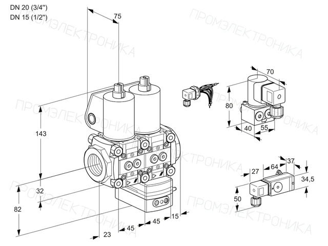 Kromschroder VCG 1E20R/15R05NGEWL/4-BY/2-PP — двойной электромагнитный газовый клапан — 88105806