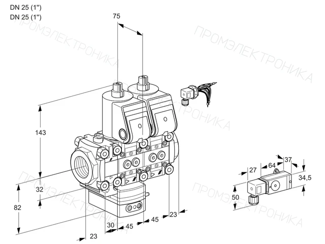 Kromschroder VCG 1E25R/25R05FGENWR/2--3/PPPP — двойной электромагнитный газовый клапан — 88100006