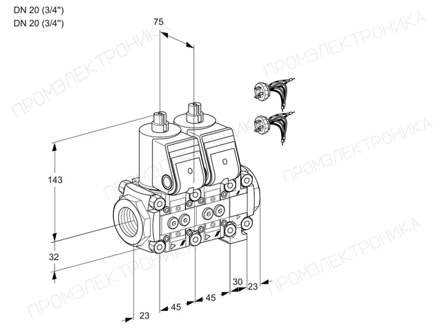Kromschroder VCS 1E20R/20R05NNVWR5/PPPP/PPPP — двойной электромагнитный газовый клапан — 88106747