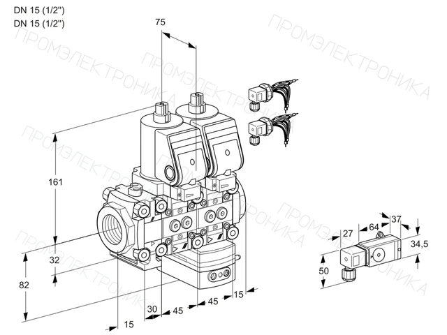 Kromschroder VCD 1E15R/15R05FND-25WGR8/2-PP/PPPP — двойной электромагнитный газовый клапан — 88107162