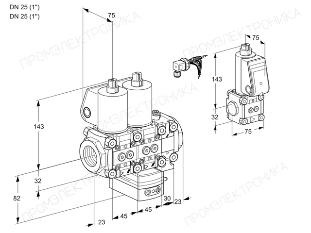Kromschroder VCG 1E25R/25R05NGEVWL/PPZS/PPPP — двойной электромагнитный газовый клапан — 88104600
