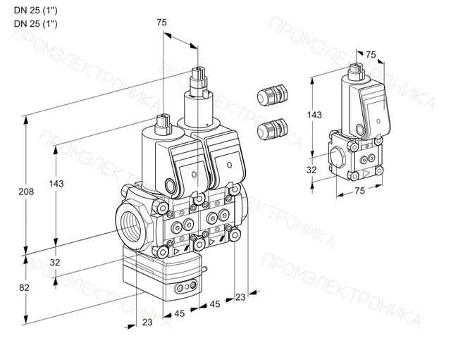Kromschroder VCD 1E25R/25R05D-100LWR3/PPPP/PPZS — двойной электромагнитный газовый клапан — 88104450