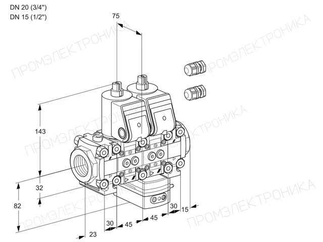 Kromschroder VCG 1E20R/15R05FNGEVWR3/PPPP/PPPP — двойной электромагнитный газовый клапан — 88101407