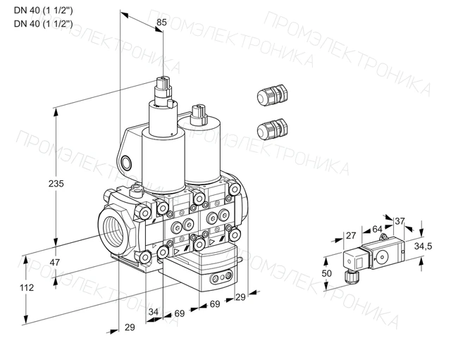 Kromschroder VCD 2E40R/40R05FLD-100WL3/2-PP/PPPP — двойной электромагнитный газовый клапан — 88103725