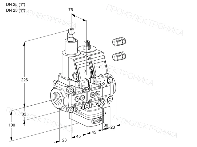 Kromschroder VCH 1E25R/25R05LHEVWGR3/PPPP/PPPP — двойной электромагнитный газовый клапан — 88100974