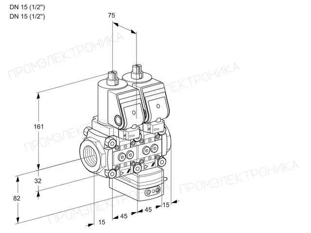Kromschroder VCG 1T15N/15N05NGAQSR/PPPP/PPPP — двойной электромагнитный газовый клапан — 88102625