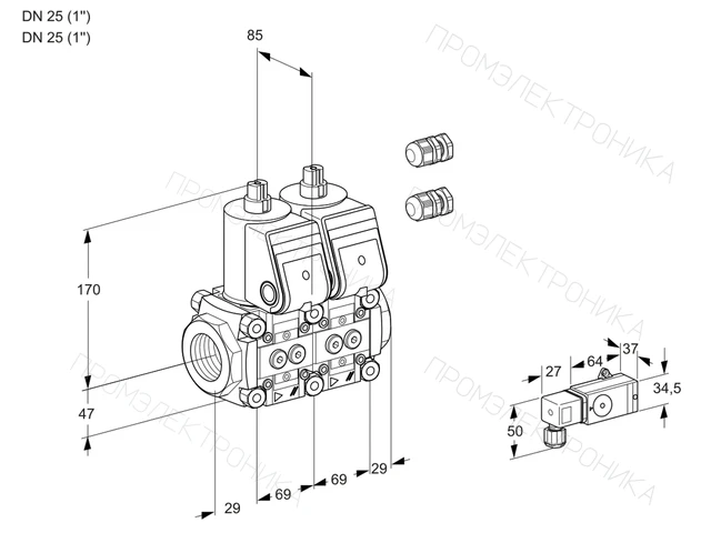 Kromschroder VCS 2E25R/25R05NNWR3/PPPP/2--2 — двойной электромагнитный газовый клапан — 88107347