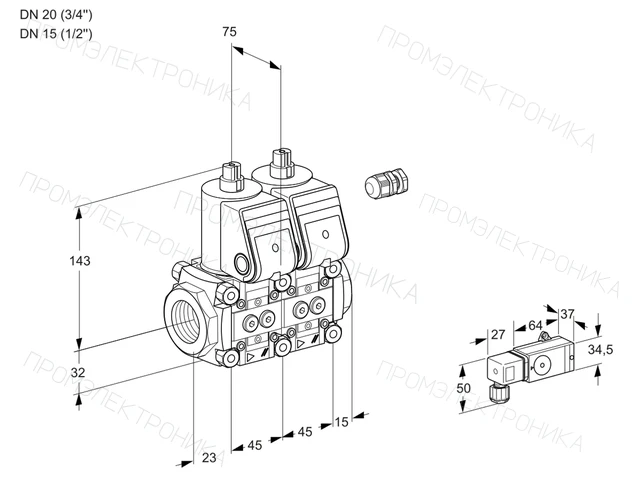 Kromschroder VCS 1E20R/15R05NNWR/2--4/PPPP — двойной электромагнитный газовый клапан — 88103808