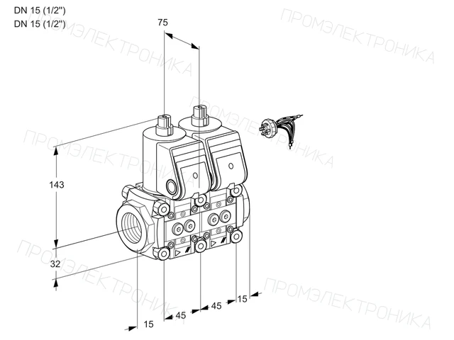 Kromschroder VCS 1E15R/15R05NNWR/PPPP/PPPP — двойной электромагнитный газовый клапан — 88103685