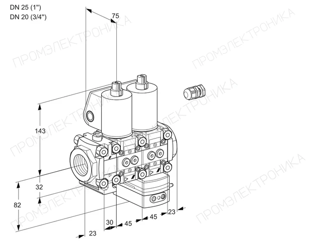 Kromschroder VCD 1E25R/20R05FND-50WL/PPPP/PPPP — двойной электромагнитный газовый клапан — 88106875