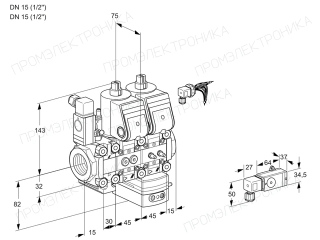 Kromschroder VCD 1E15R/15R05F2ND-25WR/2-MM/PPMM — двойной электромагнитный газовый клапан — 88101052