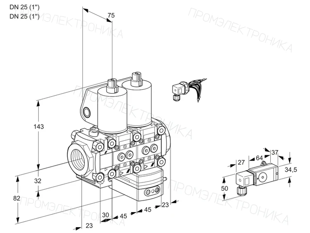 Kromschroder VCD 1E25R/25R05FND-25WL/PP3-/3-PP — двойной электромагнитный газовый клапан — 88105161