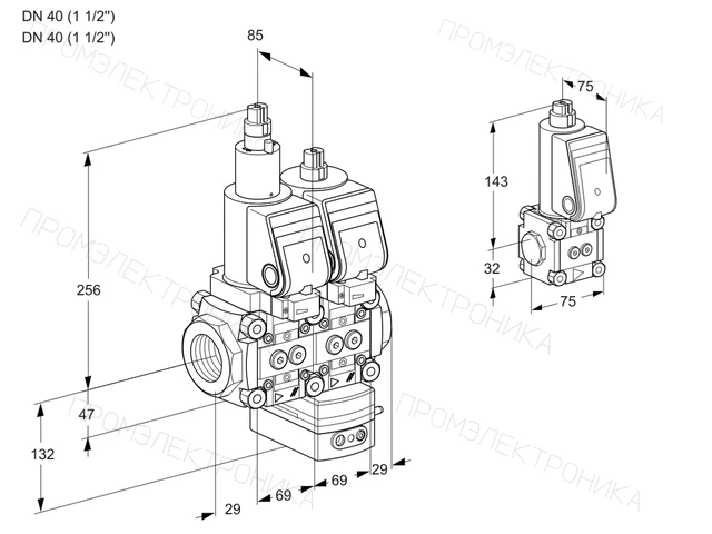 Kromschroder VCH 2T40N/40N05LHAQSR/PPPP/PPBS — двойной электромагнитный газовый клапан — 88100699