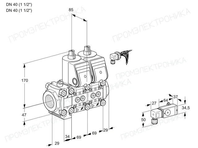 Kromschroder VCS 2E40R/40R05FNNWR/2--4/PPPP — двойной электромагнитный газовый клапан — 88100003