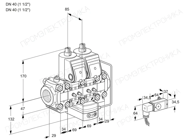 Kromschroder VCH 2T40N/40N05FNHAVQR/MMMM/PP-3 — двойной электромагнитный газовый клапан — 88106967