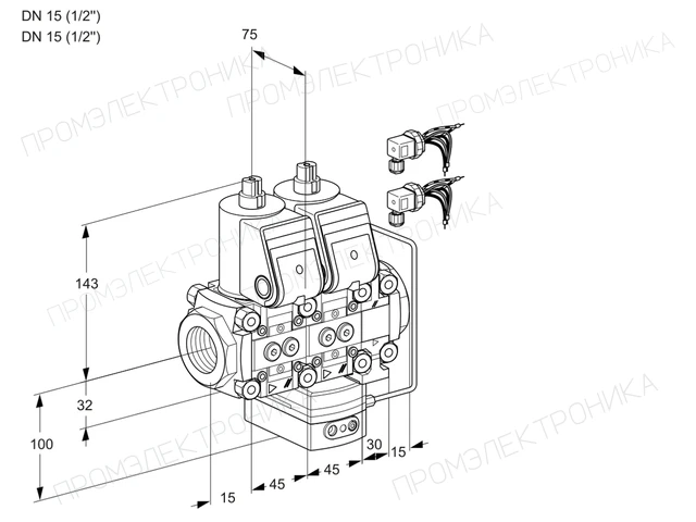 Kromschroder VCH 1E15R/15R05NHEVWR6/PPPP/PPPP — двойной электромагнитный газовый клапан — 88103044