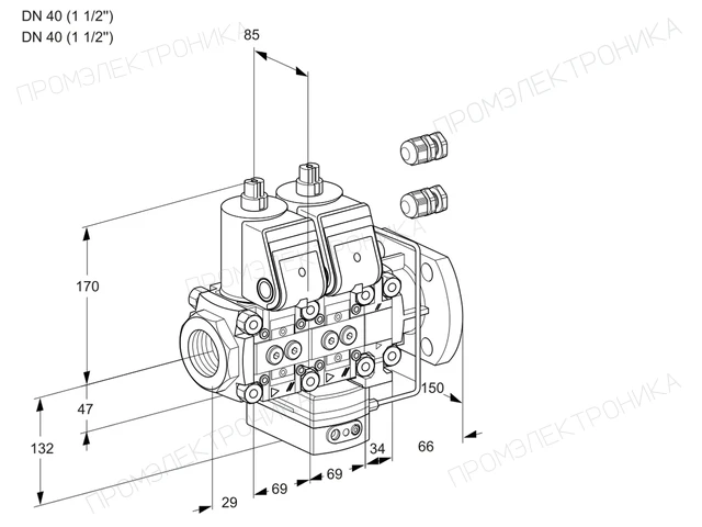 Kromschroder VCH 2E40R/40F05NHEVWR3/PPPP/PPPP — двойной электромагнитный газовый клапан — 88102590