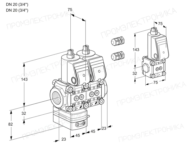 Kromschroder VCD 1E20R/20R05D-25NWR3/PPPP/PPZS — двойной электромагнитный газовый клапан — 88102797