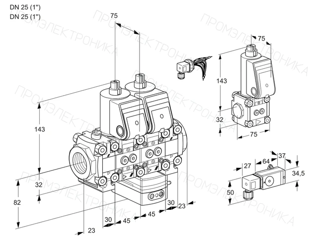 Kromschroder VCG 1E25R/25R05FNGEVWR/-3PP/PPZS — двойной электромагнитный газовый клапан — 88107549