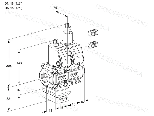 Kromschroder VCG 1E15R/15R05GELWR3/PPPP/PPPP — двойной электромагнитный газовый клапан — 88103402