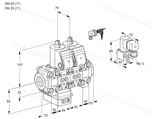 Kromschroder VCG 1E25R/25R05FGENVWR/PPPP/ZYPP — двойной электромагнитный газовый клапан — 88106344