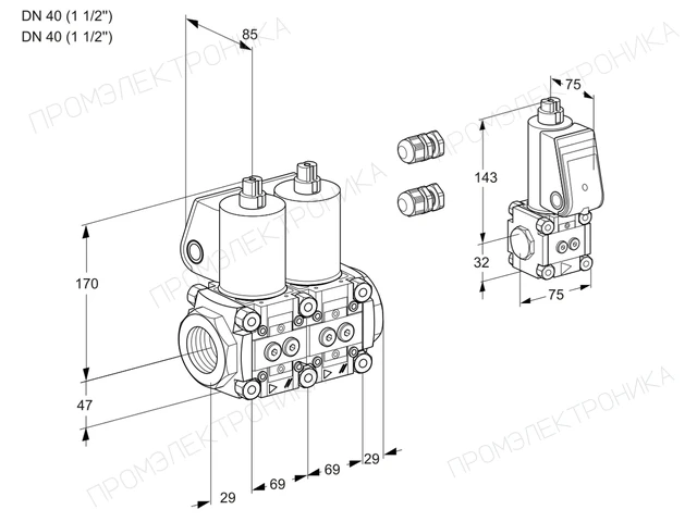 Kromschroder VCS 2E40R/40R05NNWL3/PPZS/PPPP — двойной электромагнитный газовый клапан — 88100304