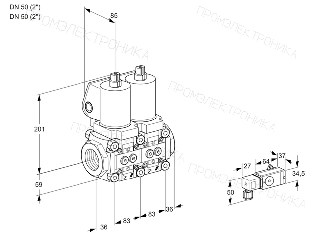 Kromschroder VCS 3E50R/50R05NNWSL/PPPP/3--3 — двойной электромагнитный газовый клапан — 88100512