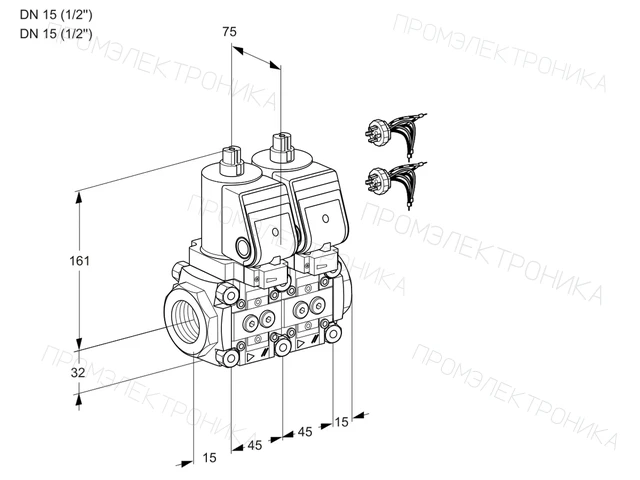 Kromschroder VCS 1E15R/15R05NNWGR7/PPPP/PPPP — двойной электромагнитный газовый клапан — 88107005