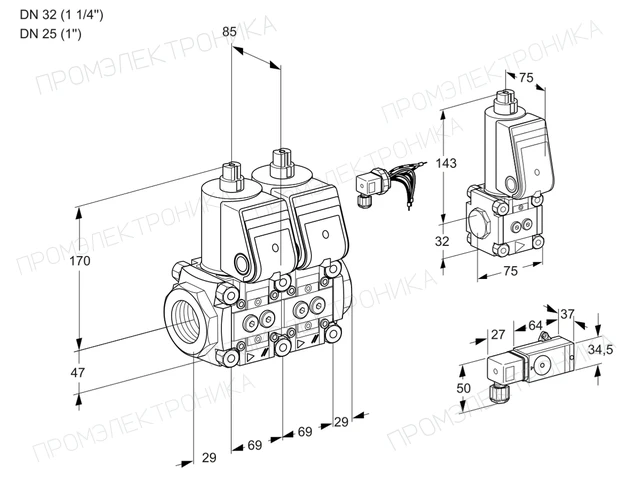 Kromschroder VCS 2E32R/25R05NNWR/-3PP/BSPP — двойной электромагнитный газовый клапан — 88107809
