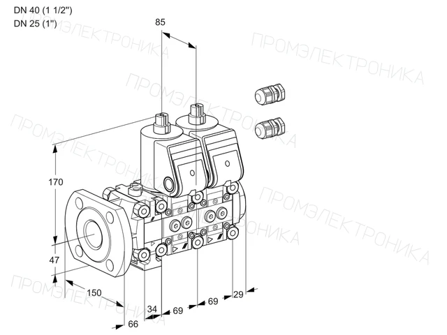 Kromschroder VCS 2E40F/25R05FNNWR3/PPPP/PPPP — двойной электромагнитный газовый клапан — 88101771