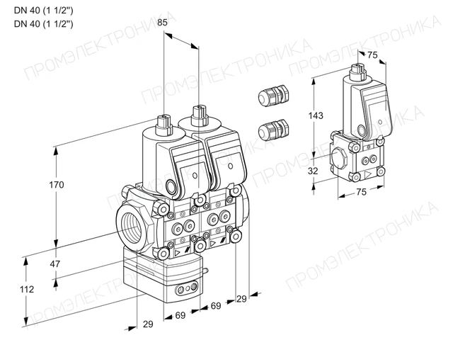 Kromschroder VCD 2E40R/40R05D-50NWR3/PPPP/BSPP — двойной электромагнитный газовый клапан — 88106434