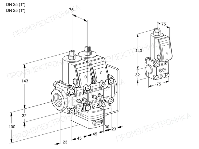 Kromschroder VCH 1E25R/25R05NHEVWR/MMMM/PPBS — двойной электромагнитный газовый клапан — 88106801