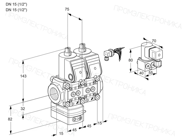 Kromschroder VCD 1E15R/15R05D-25NWR/PPPP/PPBY — двойной электромагнитный газовый клапан — 88103884