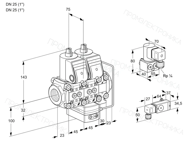 Kromschroder VCH 1E25R/25R05NHEVWR/PPPP/PPZY — двойной электромагнитный газовый клапан — 88106677