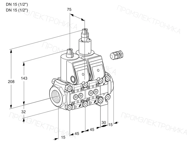 Kromschroder VCS 1E15R/15R05NLVWR/PPPP/PPPP — двойной электромагнитный газовый клапан — 88106811