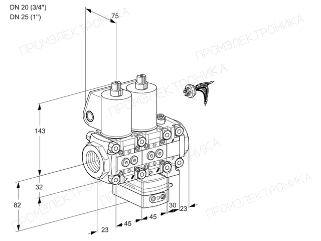 Kromschroder VCG 1E20R/25R05NGEVQL/PPPP/PPPP — двойной электромагнитный газовый клапан — 88104614