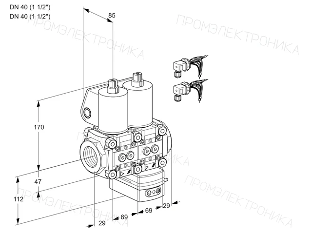 Kromschroder VCG 2E40R/40R05NGEWL6/PPPP/PPPP — двойной электромагнитный газовый клапан — 88104418