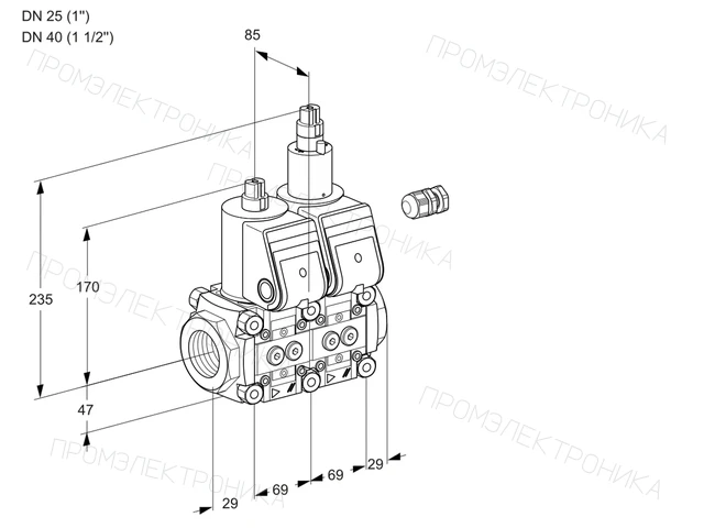 Kromschroder VCS 2E25R/40R05NLWR/PPPP/PPPP — двойной электромагнитный газовый клапан — 88105530