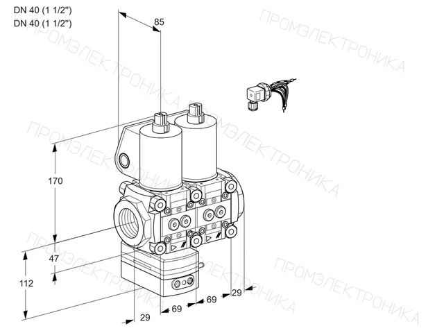 Kromschroder VCD 2E40R/40R05D-100NWL/PPPP/PPPP — двойной электромагнитный газовый клапан — 88103077
