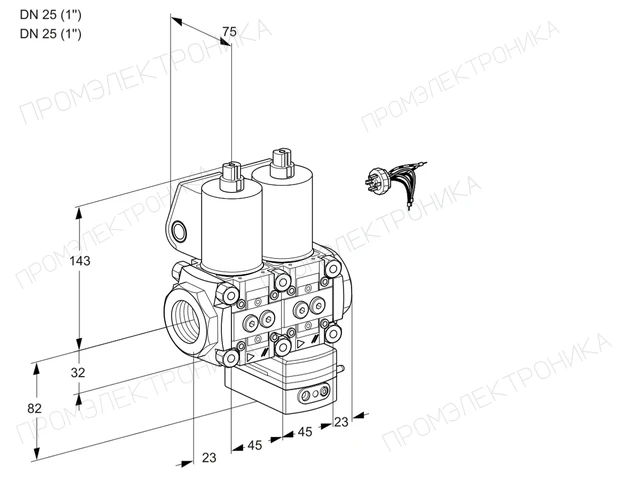 Kromschroder VCG 1E25R/25R05NGEWL/PPPP/PPPP — двойной электромагнитный газовый клапан — 88103790
